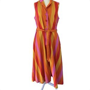 Vintage April Cornell‎ Fiesta Striped Midi Dress Size S 100% Cotton Fall Colors